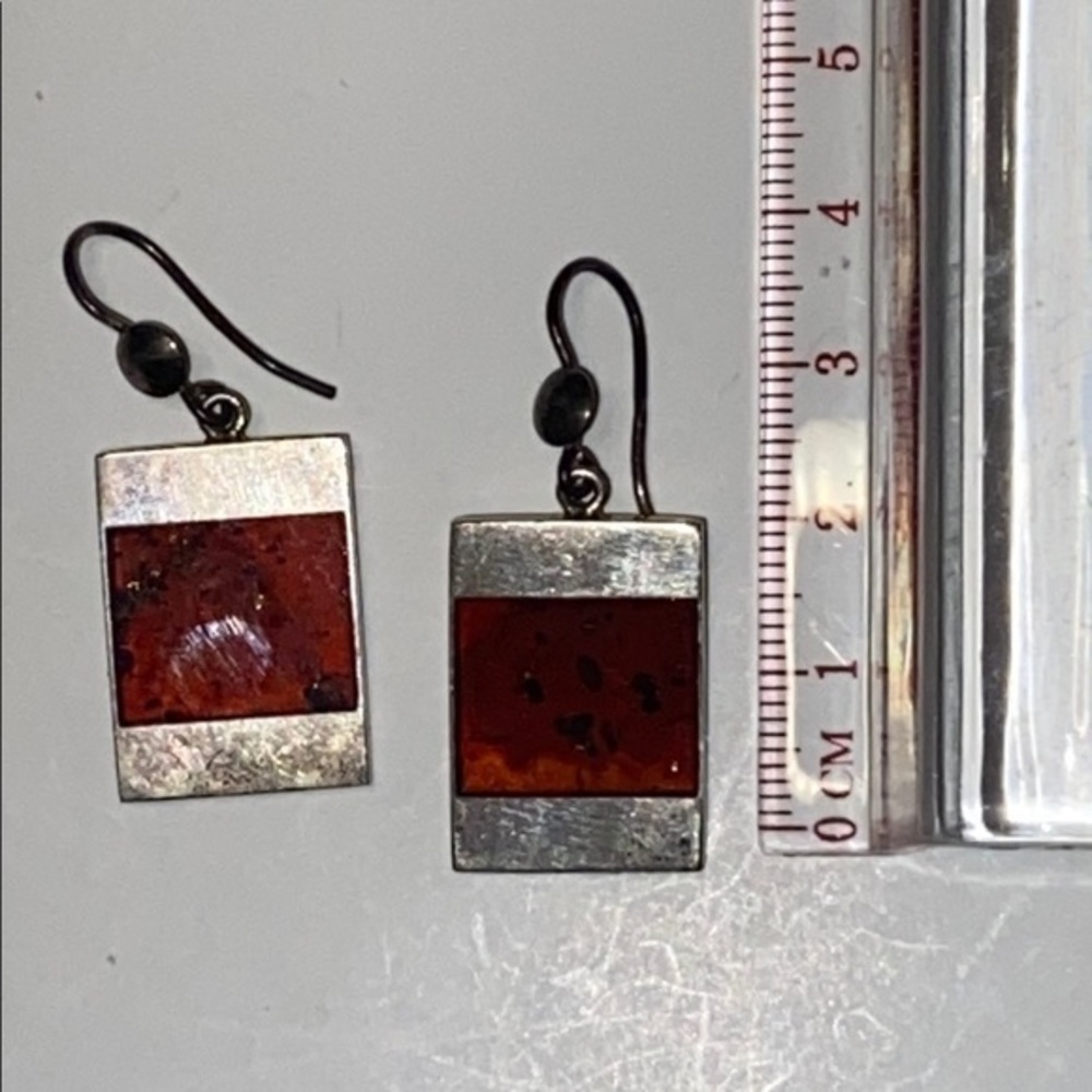 Vintage Amber & Sterling Silver Dangle Earrings